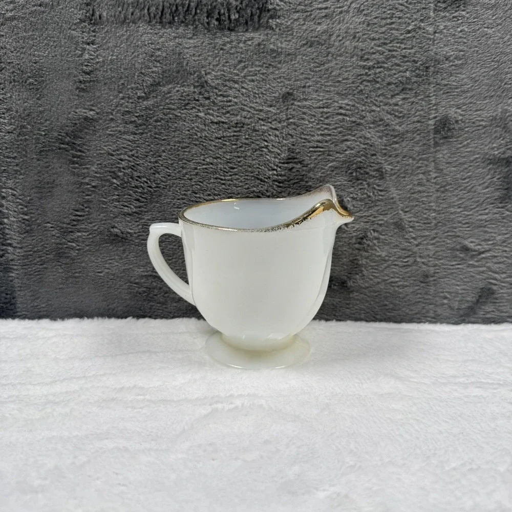 Vintage Fire King Ovenware Creamer glass gold trimmed Classic